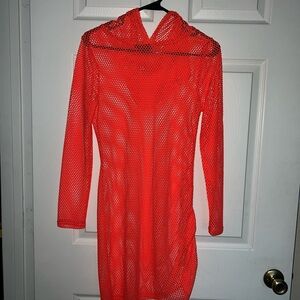 Neon Orange  Swim Coverup with Long Sleeves and hoodie